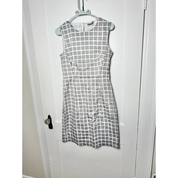 Kate Spade Gray White Sleeveless Classic Sheath Dress Size 10 Twee Office Career - Picture 1 of 9